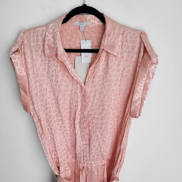 HP! NWT Joie Daran Sunset Blush Leopard Print Lustrous Satin Mini Shirt Dress - Picture 8 of 16